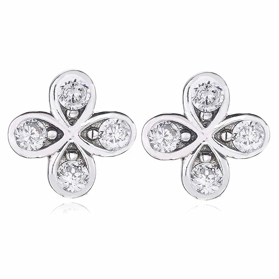 

Authentic 925 Sterling Silver Earring Dazzling Good Lucky Clover Flower Earrings For Women Wedding Gift Fine Europe Jewelry