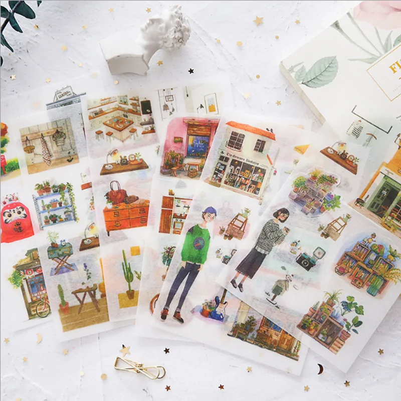 

6 Pcs/lot Cute Character building Stickers Kawaii Planner Diary Scrapbooking Sticker Stationery School Supplies