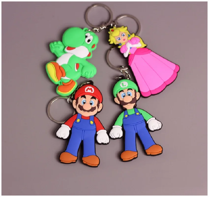 

1PCS Super Mario Cartoon Keychains Soft PVC Pendants+Keyrings Kids Gift Party Favors Key Cover Bag Straps Decor Accessories TOYS