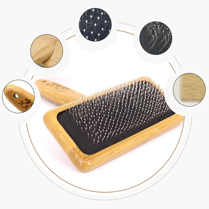 HE 1 Pcs Multi-purpose Wooden Needle Comb for Dog Cat Pet Hair Beauty Grooming Tool Stainless Steel Pin Brush Dog Hair Brush