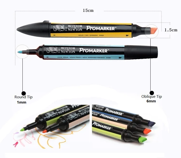 WINSOR&NEWTON Professional Marker Twins Tips Design Drawing Marker pen Free Select 6 colors Art Supplies