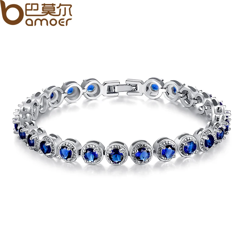 BAMOER Gold Color Princess Cut Chain & Link Bracelet with AAA Cubic Zircon for Women Party Jewelry JIB056