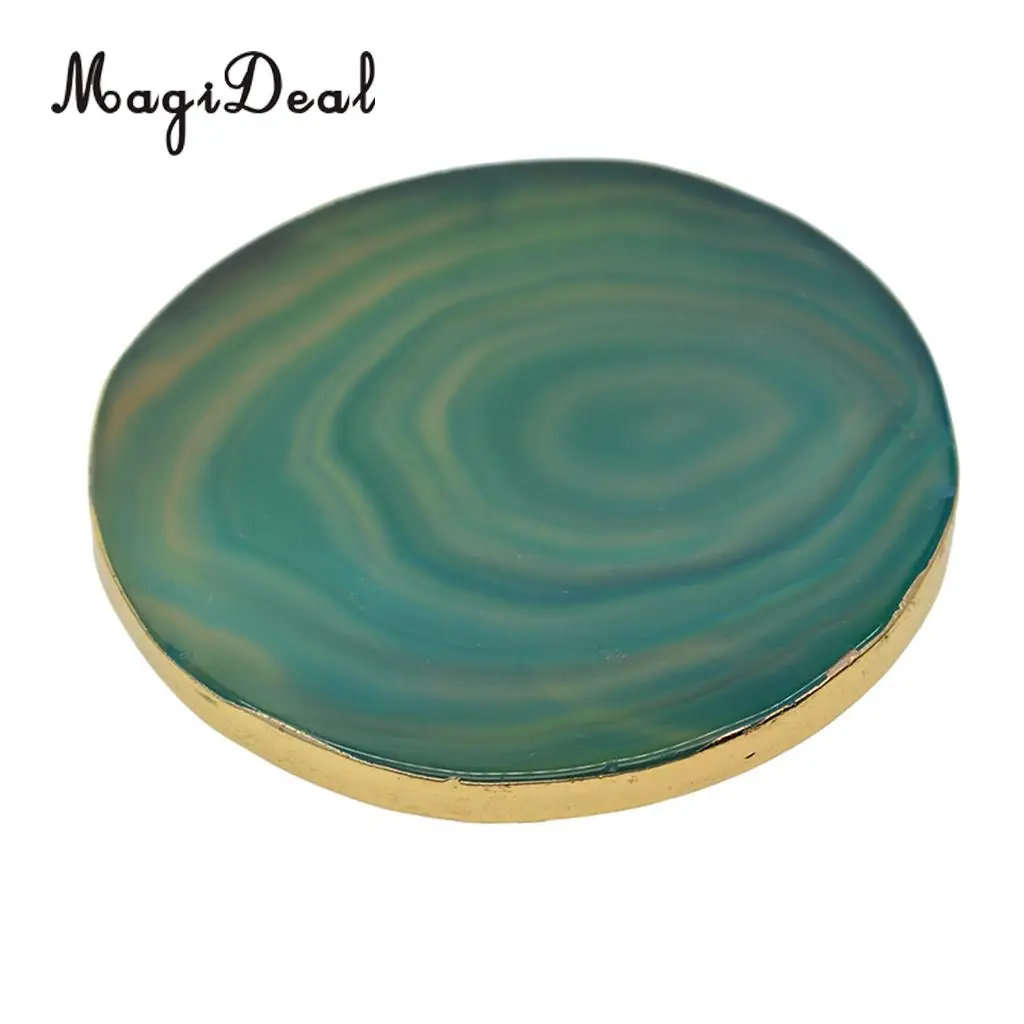 5 Colors Natural Agate Slices, Coasters, Cup Mats, Gold Edge, Crystals Geode Stones Home Decorations, 60-80mm