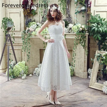 

Forevergracedress Elegant Cheap Wedding Dress Lace With Handmade Flower Tea Length Short Bridal Gown Plus Size Custom Made