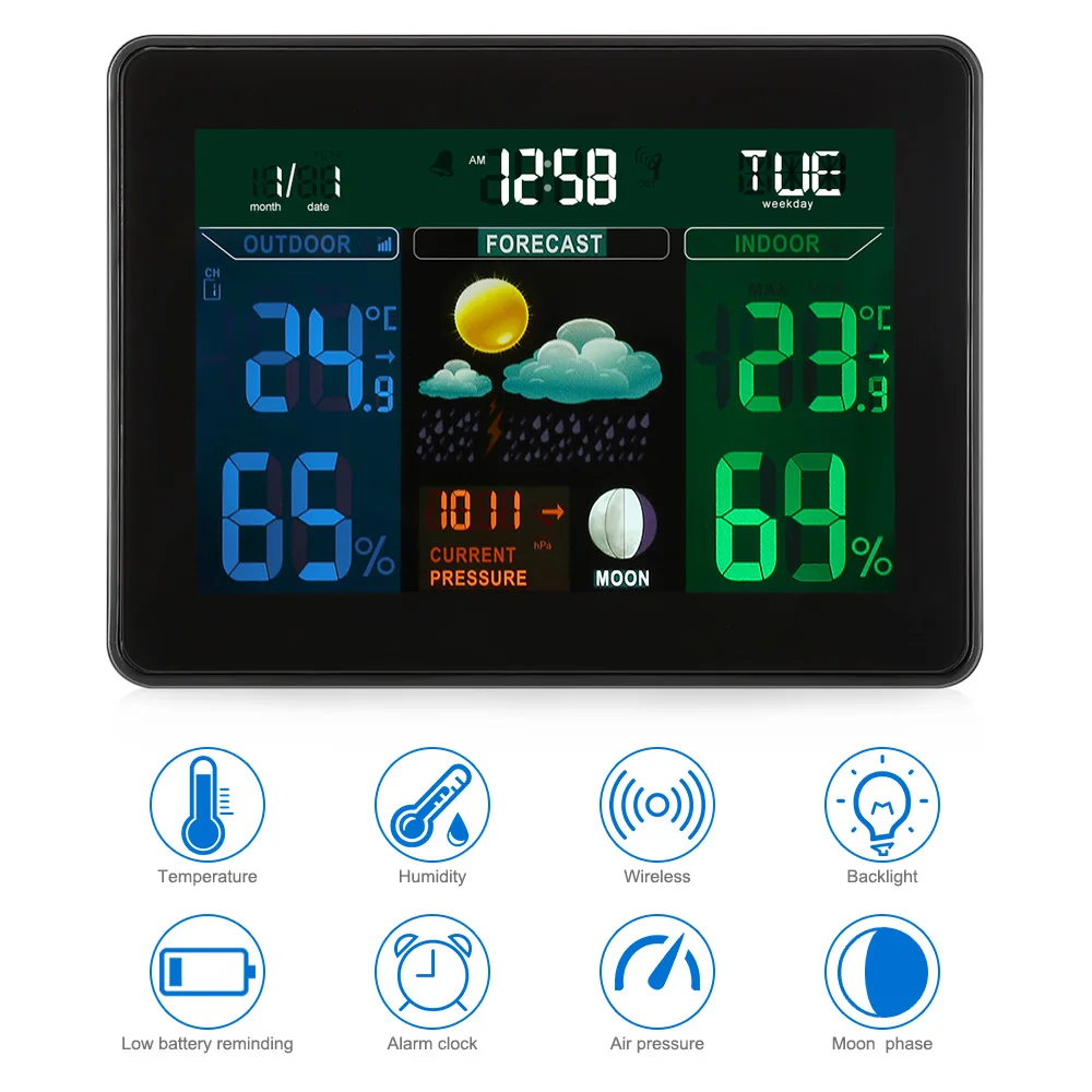 

TS - 71 Indoor Outdoor Temperature Monitor Digital Weather Station RCC Thermometer RH% Barometric Pressure 2 Wireless Sensor