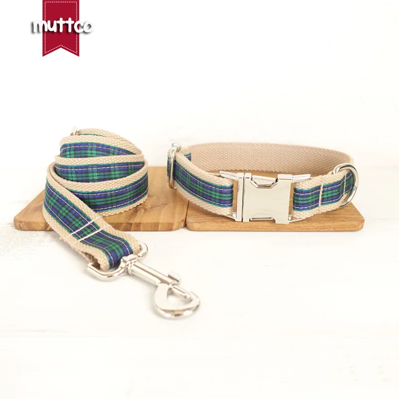 Green & Blue Plaid Cotton&nylon Pet Collar Dog Leash Rope Accessories