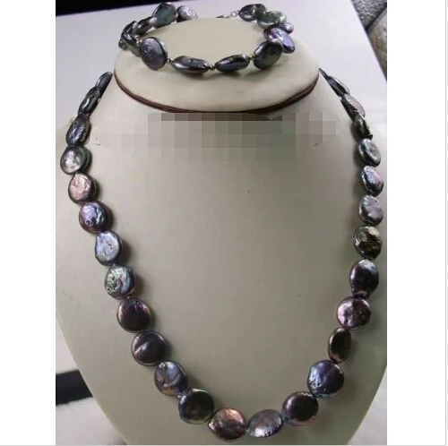 

*******natural black coin 11-12mm pearl necklace&bracelet sets