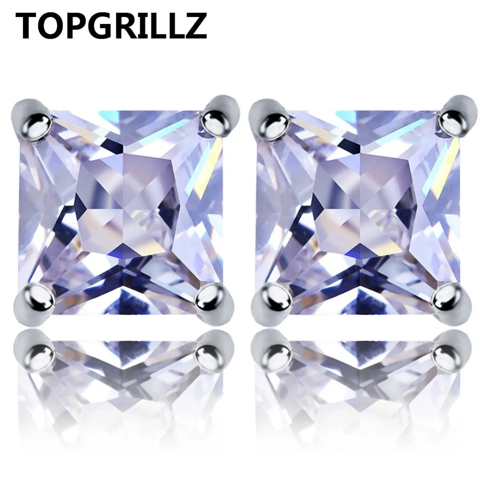 

TOPGRILLZ Gold/Silver Color Plated Iced Out Micro Pave 6mm CZ Stone Lab D Stud Earings With Screw Back Hip Hop Jewelry