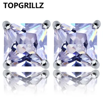 

TOPGRILLZ Gold/Silver Color Plated Iced Out Micro Pave 6mm CZ Stone Lab D Stud Earings With Screw Back Hip Hop Jewelry