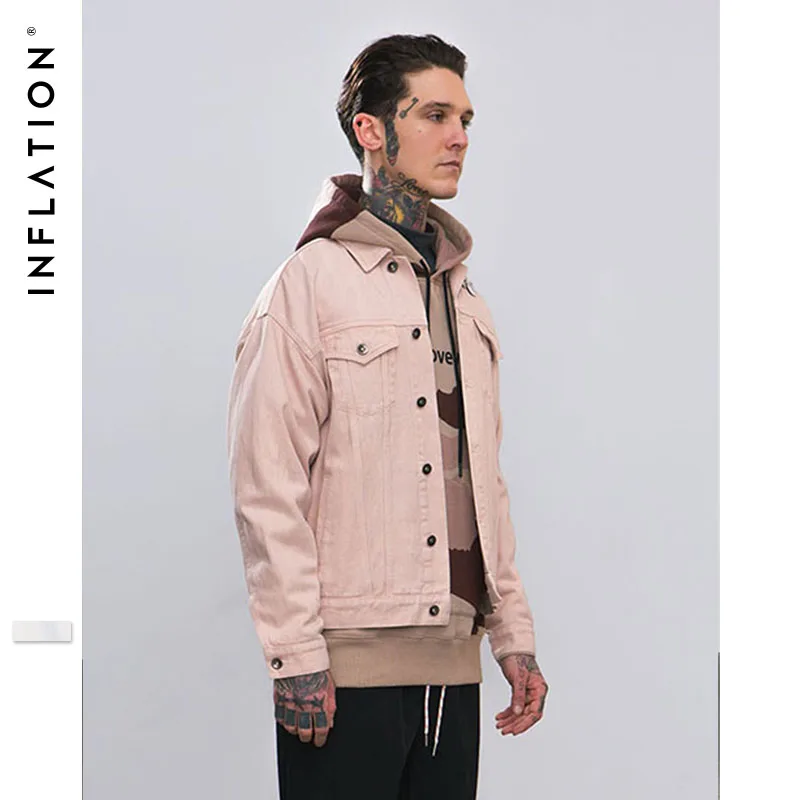 INFLATION 2018 A/F Collection Men Washed Denim Jacket Man Slim Fit Streetwear HipHop Vintage Jacket Brand Clothing 8755W