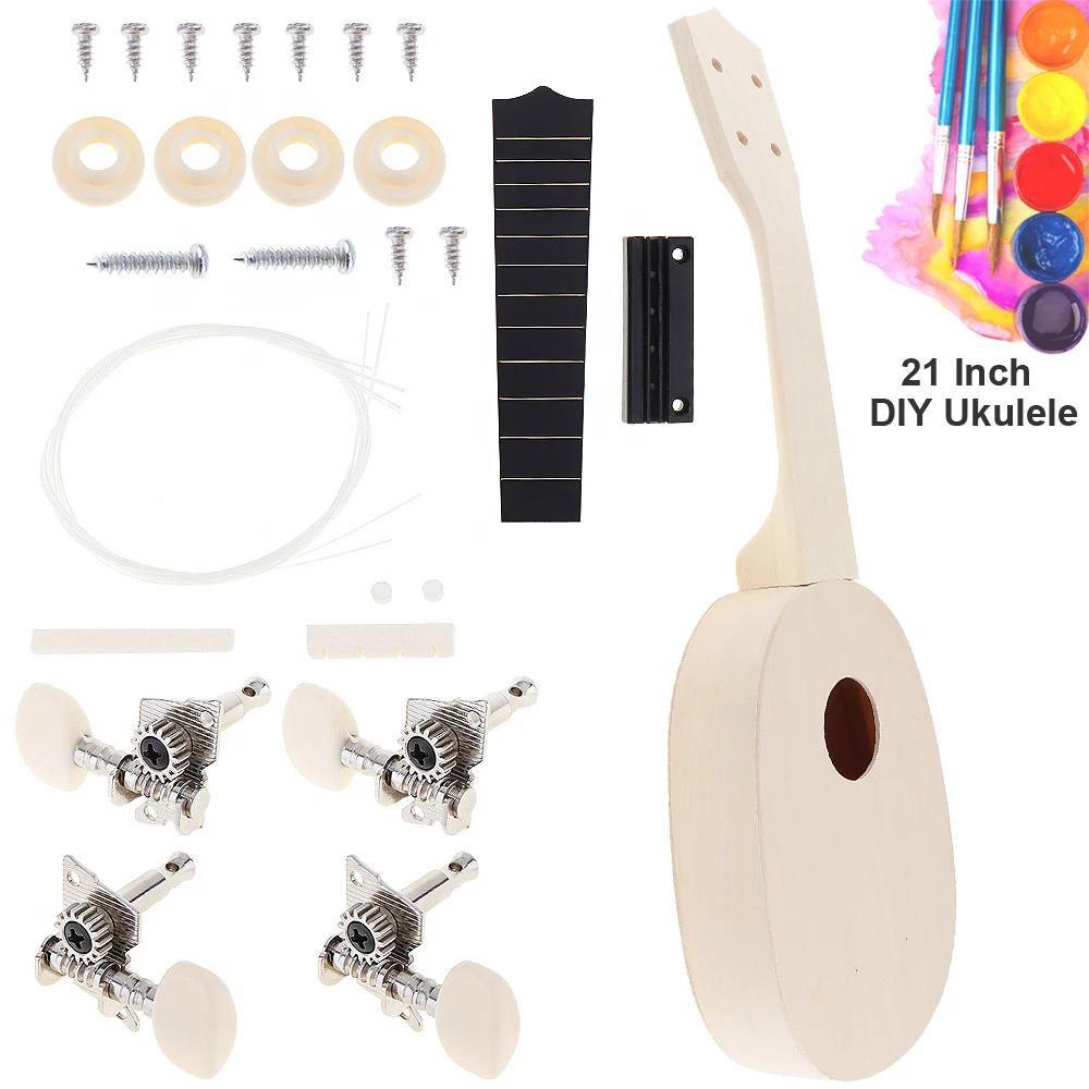 21 Inch 12 Frets Ukulele DIY Kit Pineapple Shape Basswood 4 Strings Hawaii Guitar for Handwork Painting Parents-child Campaign