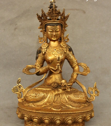 

dr608 11" Tibet Bronze Gilt Buddhism Dragon Protect Vajra Vajradhara Buddha Statue