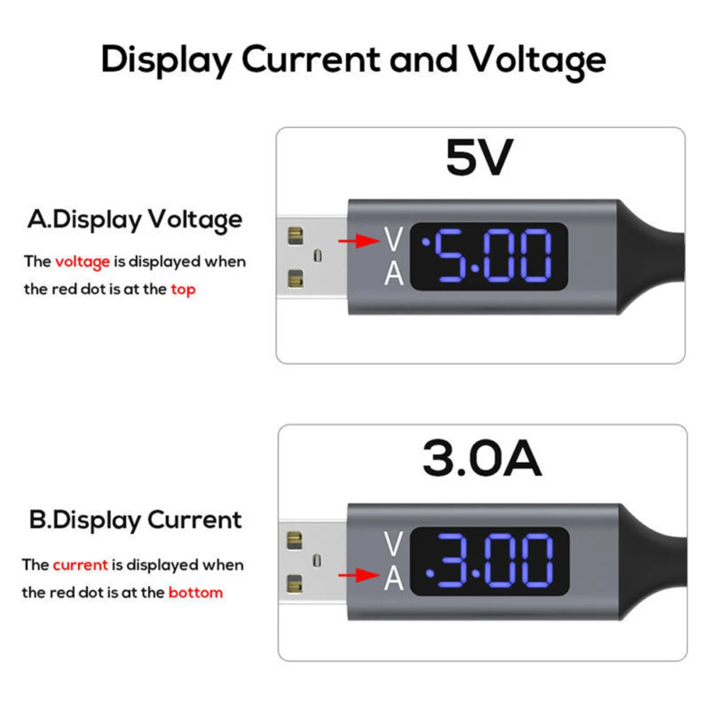 

TPE Voltage and Current Intelligent Display Data Cable LCD Screen Quick QC Fast Charging Cables For Micro USB Port Android Phone