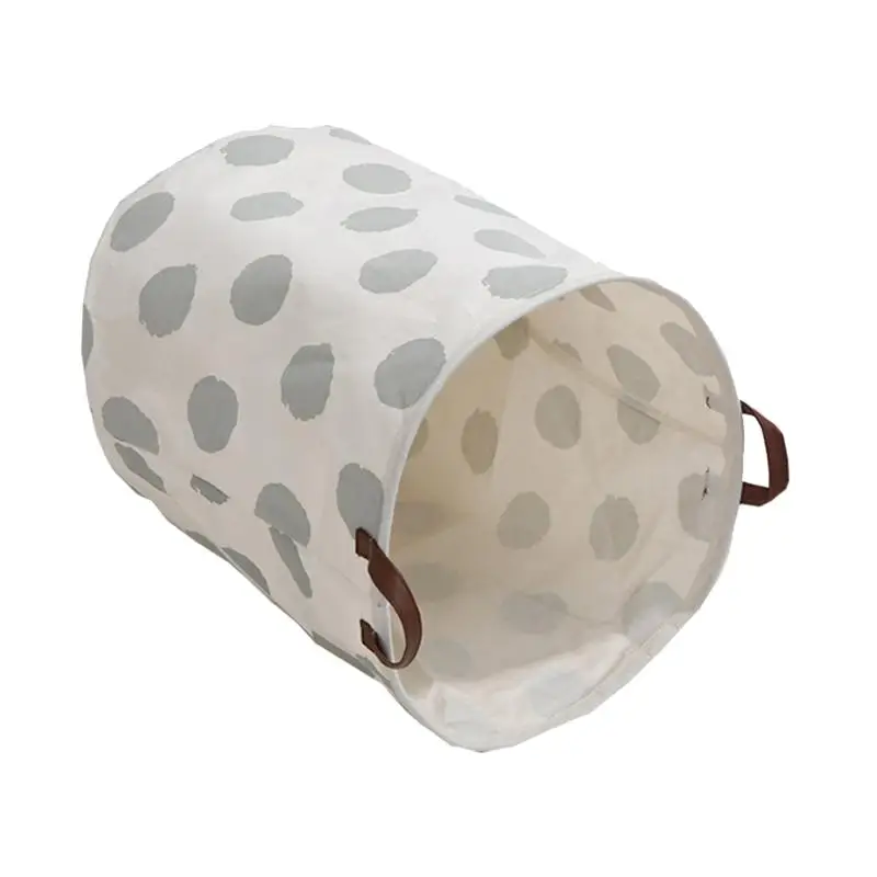1 Pc Multifunctional Cotton Linen Laundry Basket Circle Printing Large Capacity Dirty Clothes Basket Durable Home Storage