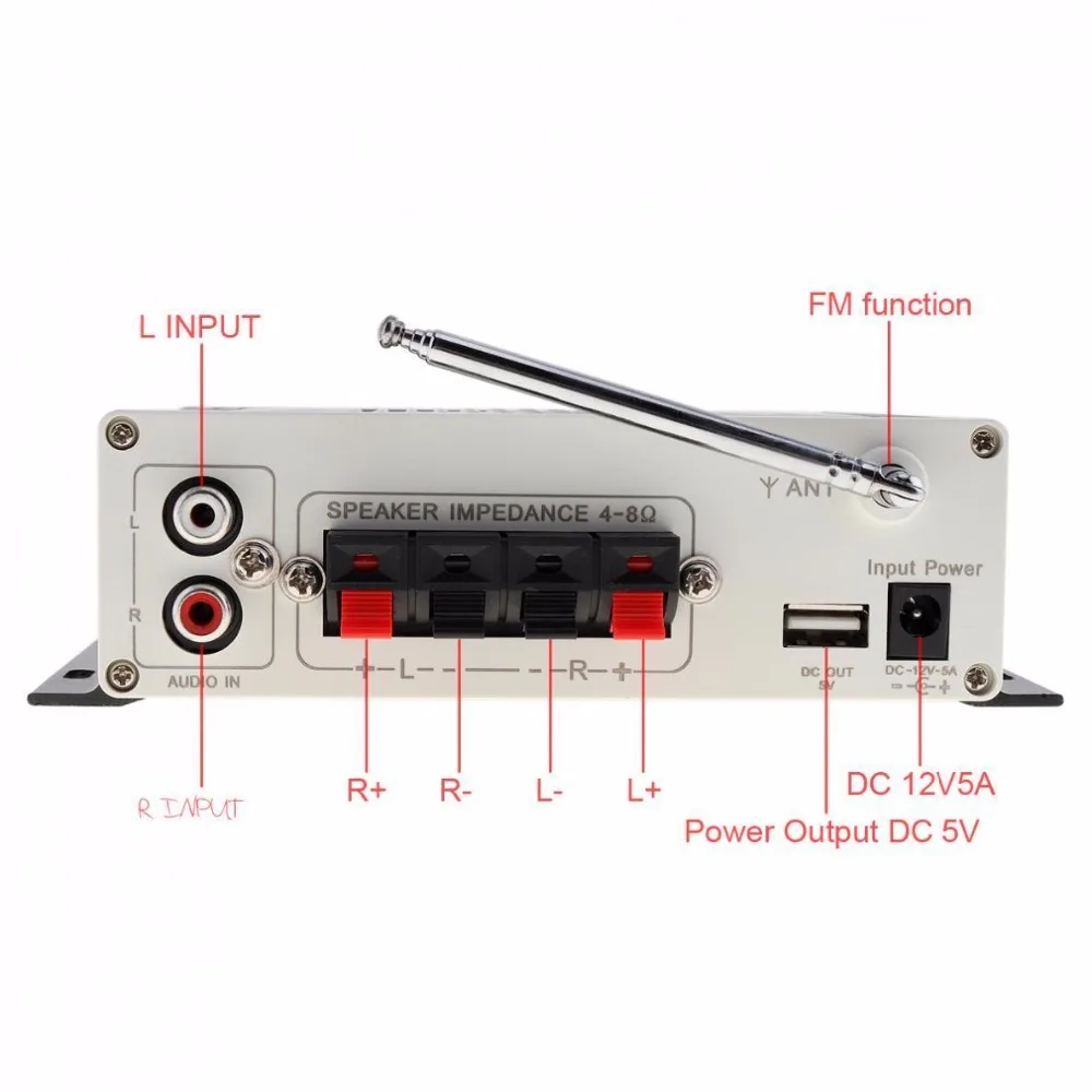 DOXINGYE 12 В 20 Вт Hi-Fi автомобильный аудио усилитель мощности 4 CH DSP звук Bluetooth цифровой USB MP3 DVD CD FM радио SD Стерео fm-плеер