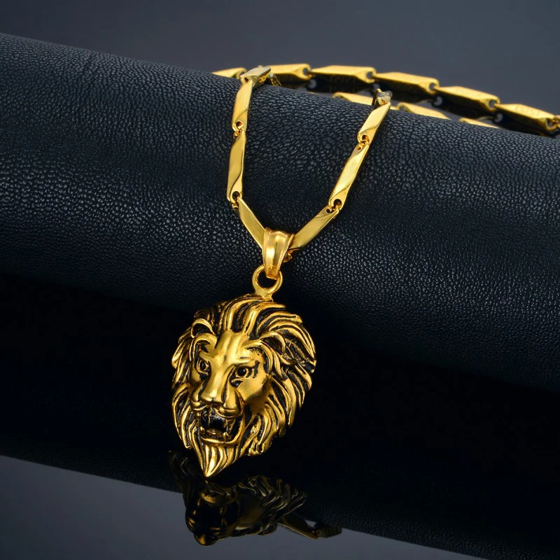 Mens lion head necklace sale