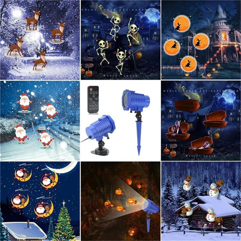 

LED Animated Projector Light 8 Slides Waterproof Landscape lamp&Remote Control for Christmas Halloween Holiday Decoration