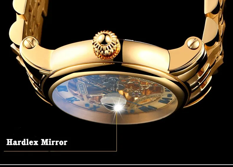 BINGER Luxury Gold Automatic Watches Skeleton Fashion Business Watch Men Mechanical Wristwatch Full Steel relogio masculino