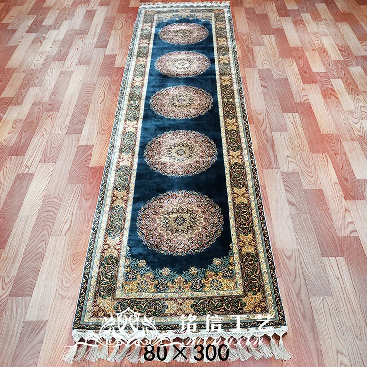 

2.5'x10' Hand-Knotted Long Silk Rug Handmade Runner Carpet Parlor Decor