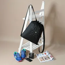 High Quality Drawstring Sports Shoe Dance Bag Schoolbag Black Printed Teenagers Backpack Drawstring Bag