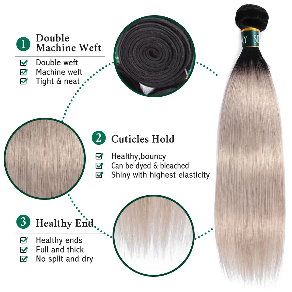 1B/Grey Ombre Bundles With Closure SEXAY Colored Human Hair Silver Grey Brazilian Straight Hair Remy Hair 3 Bundles With Closure