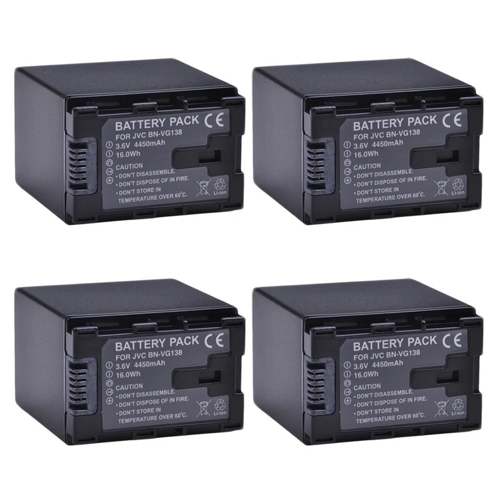 

4x 4450mAh BN-VG138 BN VG138 BNVG138 VG138 Replacement Battery For JVC GZ E10 E100 E245 E265 E565 E575 GX1 G3X G5 GX8