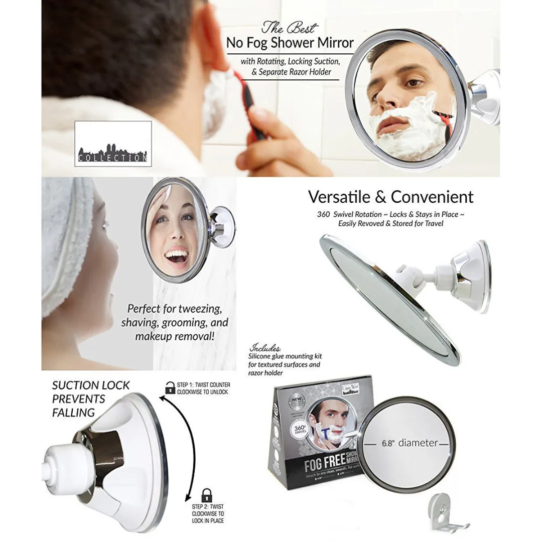 New 360 Degrees Rotation Fogless Suction Cup Shower Shave Make Up Fog Free Mirror