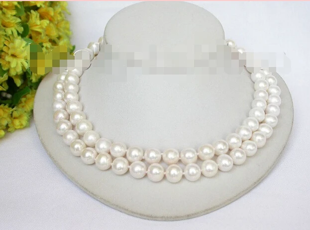 

Genuine 17" 2row 11mm round white freshwater pearls necklace j7040 ^^^@^Noble style Natural Fine jewe FREE SHIPPING