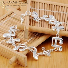 Чистый 925 Серебряный браслет для женщин Музыка Примечание браслет цепочка и браслеты свадебные ювелирные украшения Pulseira