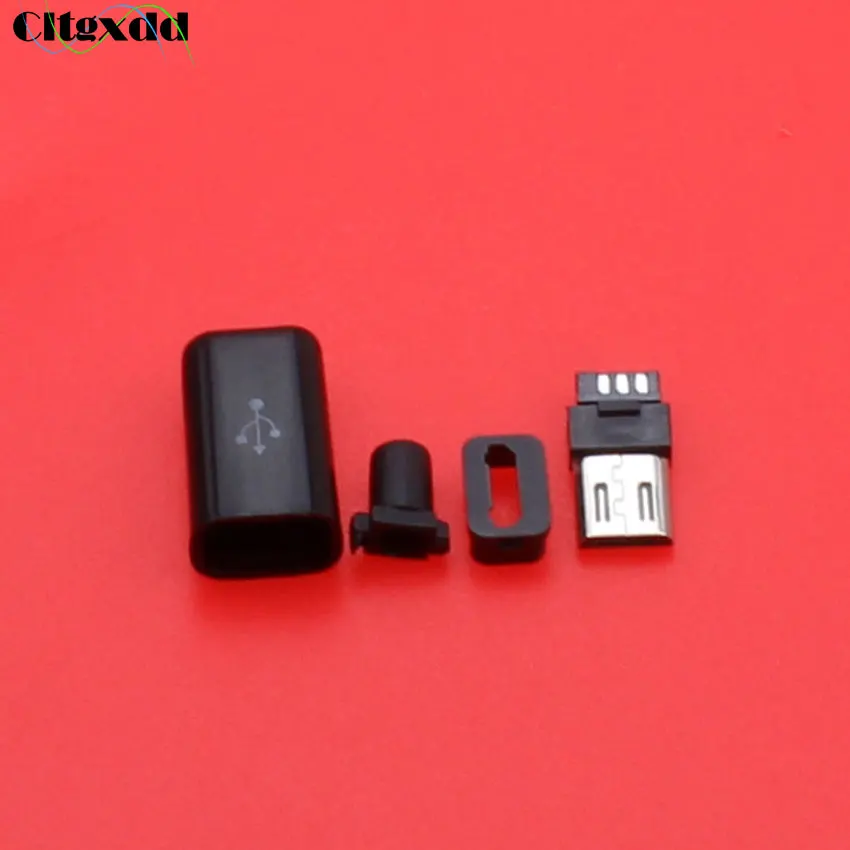 

cltgxdd 50pcs DIY Micro USB jack socket tail charging interface connector ,Type B Male plug 5 pin Four Piece Assembly Black