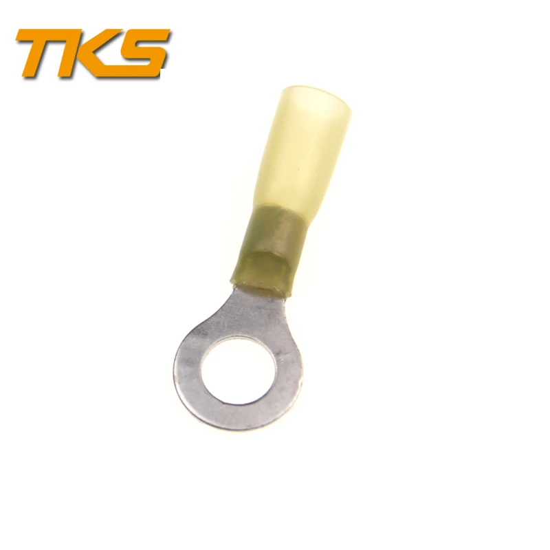 

100pcs Pre-insulated Shrinkable Round Crimp Terminals RSRV5.5-10 Yellow Heat Shrink Ring Connectors