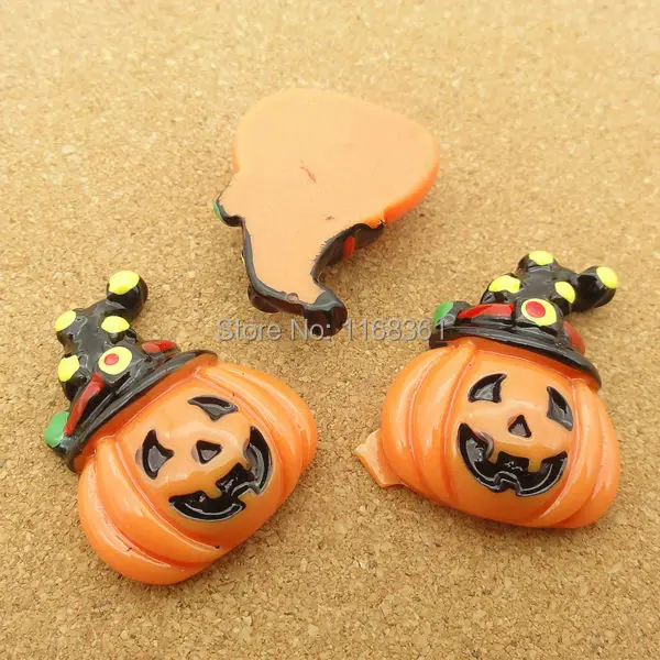 1pcs/lot resin flat back Halloween pumkin with hat 27mm Cabochons Hair Bow Center DIY Christmas decration C115-9