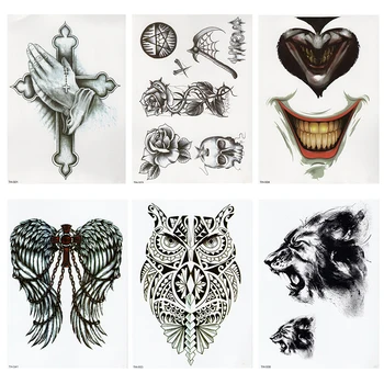 

CROWN SKULL SCYTHE DEATH ANGEL WINGS CROSS TEMPORARY TATTOO, CRUCIFIX, BODY ART, MENS, WOMENS