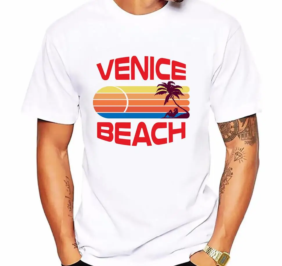 

Men's T-shirt fun print palm tree with cool shape T shirt men fashion Venice Beach Design short-sleeved Tops Tee shirt homme