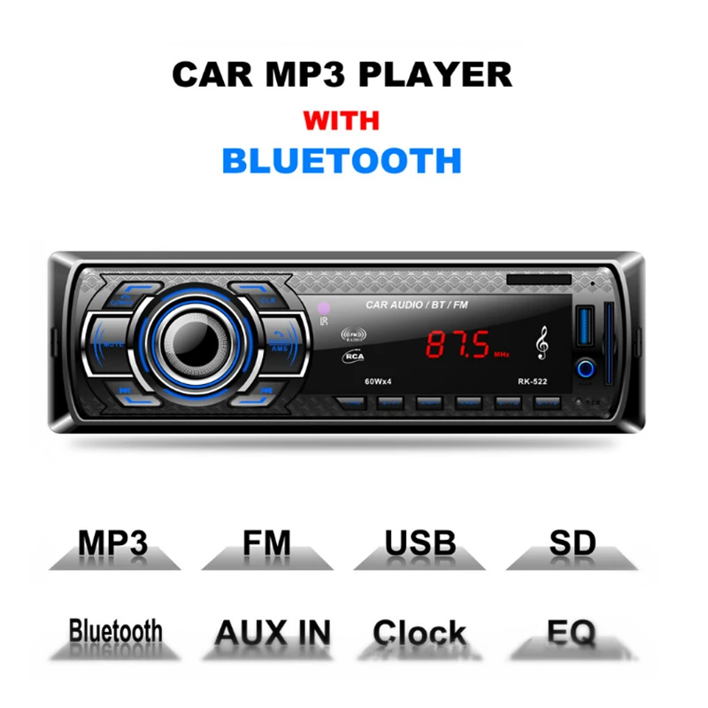 RK-522 12 V 7388 IC устанавливается на панели автомобиля MP3 плеер с Bluetooth FM радио USB SD AUX IN дистанционного Управление один Din автомобильный аудио Музыка плеер