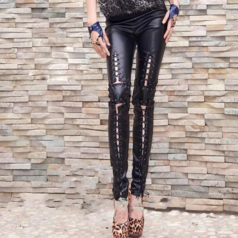 Leggings Legins Punk Rock Female Gothic Leather Pants (3)