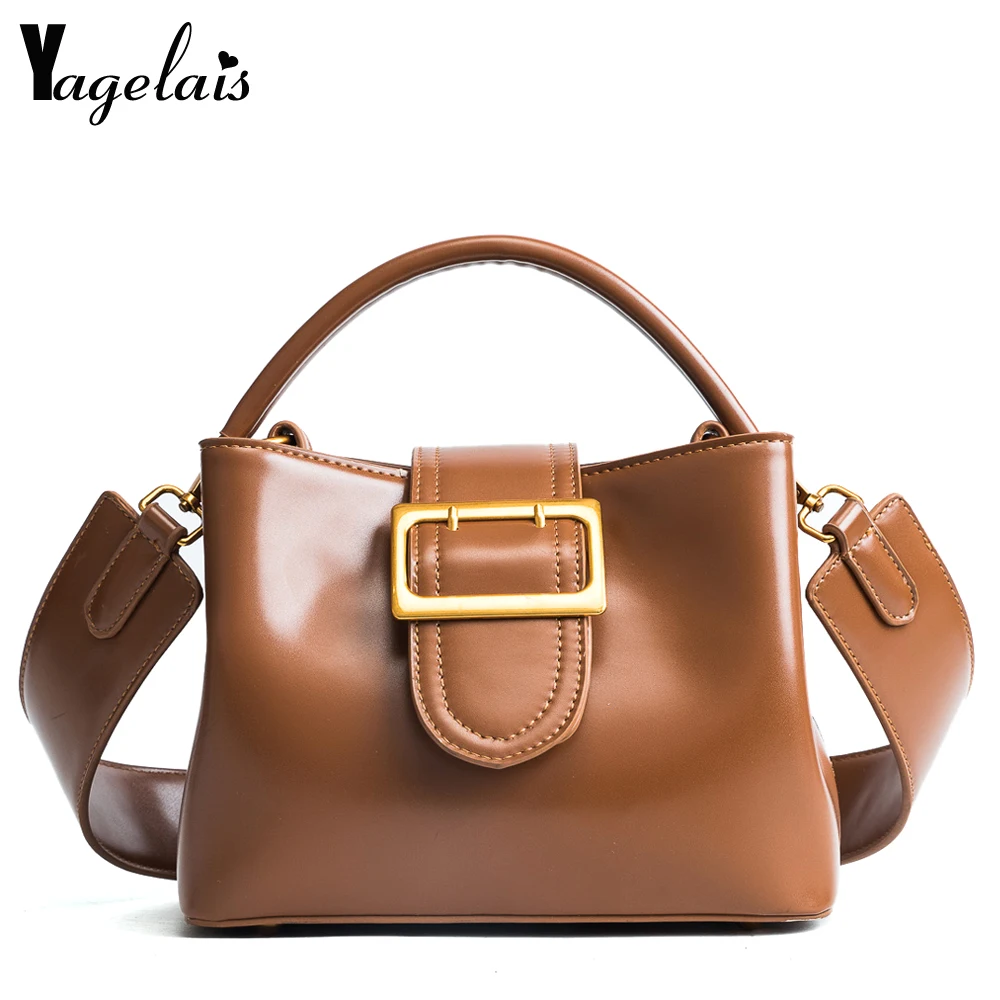

2019 Women Casual Solid PU Leather Shoulder Bucket Fashion Hasp Bucket Single Crossbody Soft Bucket Shopping Ladies Small Bag