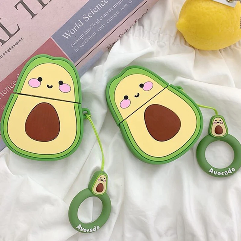 

Headphone Case For Apple Airpods 1 2 Cute 3D Cartoon Avocado Peach Strawberry Wireless Bluetooth Headset Silicone Cover