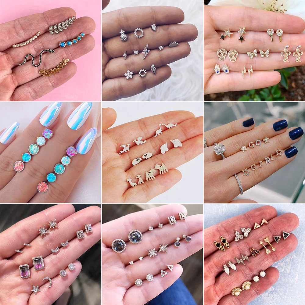 

30 Styles Boho Crystal Moon Stars Cross Geometry Stud Earrings Set for Women Punk Mix Design Leaf Aros Wedding Bohemian Jewelry