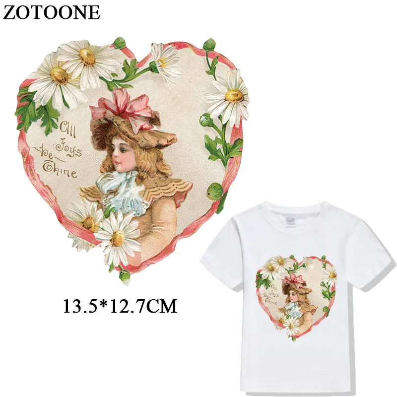 

ZOTOONE Heat Transfers For Clothes Flower Angel Patch DIY T-shirt Iron On Transfer Letters Patch Heat Press Applique Decoration
