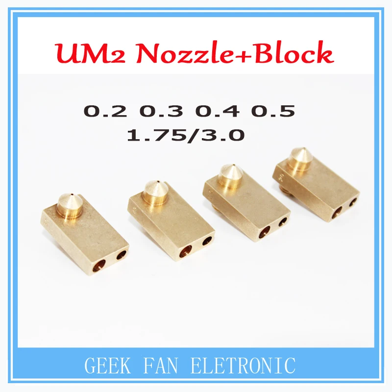 

10PCS New 3D printer Accessory Ultimaker 2 UM2 Copper Nozzle + Heaterblock 0.2/0.3/0.4/0.5 mm Nozzle For 1.75/3 mm Filament