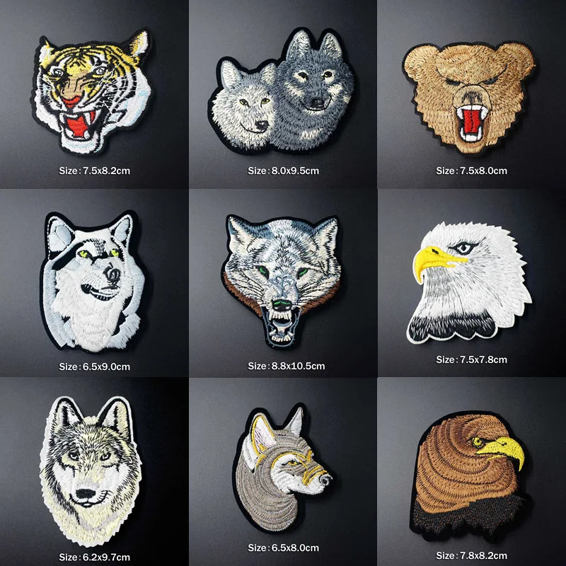 

TIGER EAGLE WOLF BEAR Iron On Patch Sewing On Embroidered Applique Sewing Patch Clothes Stickers Garment Apparel Accessories