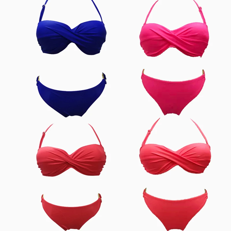 2019 new hot candy solid color split bikini metal ring decoration four colors optional |