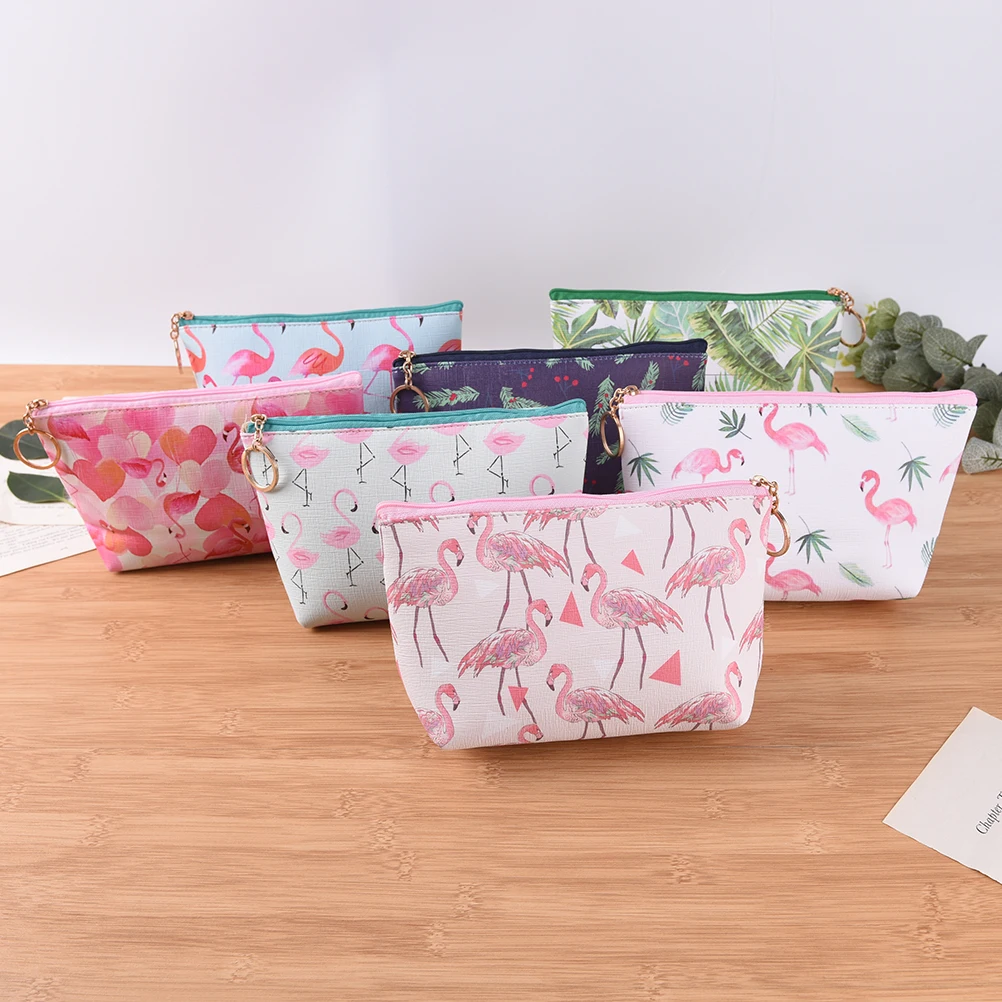 1PCS Women Makeup Necessaries Zipper Travel Make Up Bag Cute Flamingo Print Cosmetic Bags