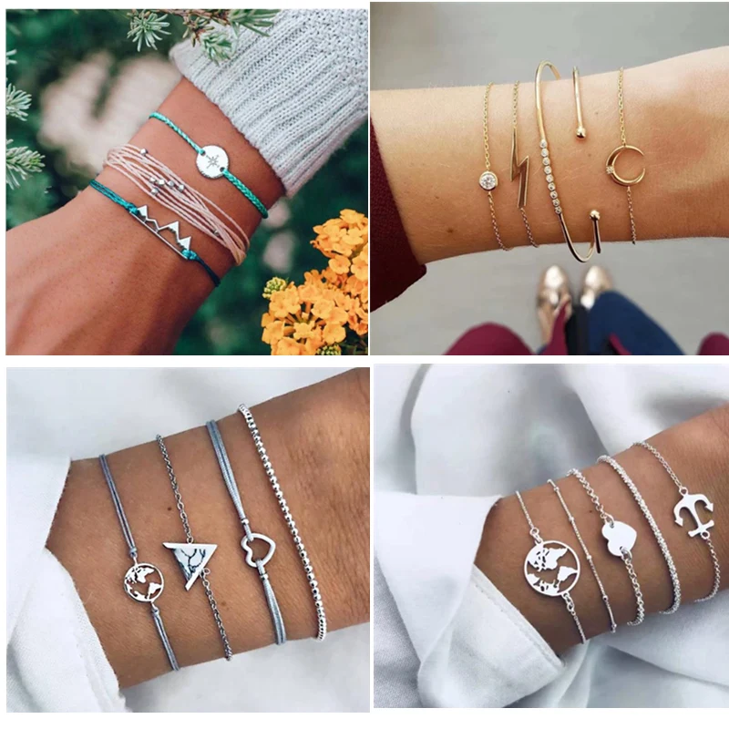 

Boho Style Stone Beaded Adjust Chain Bracelet Vintage Moon Heart Charm Bracelets For Women Jewelry Drop Shipping