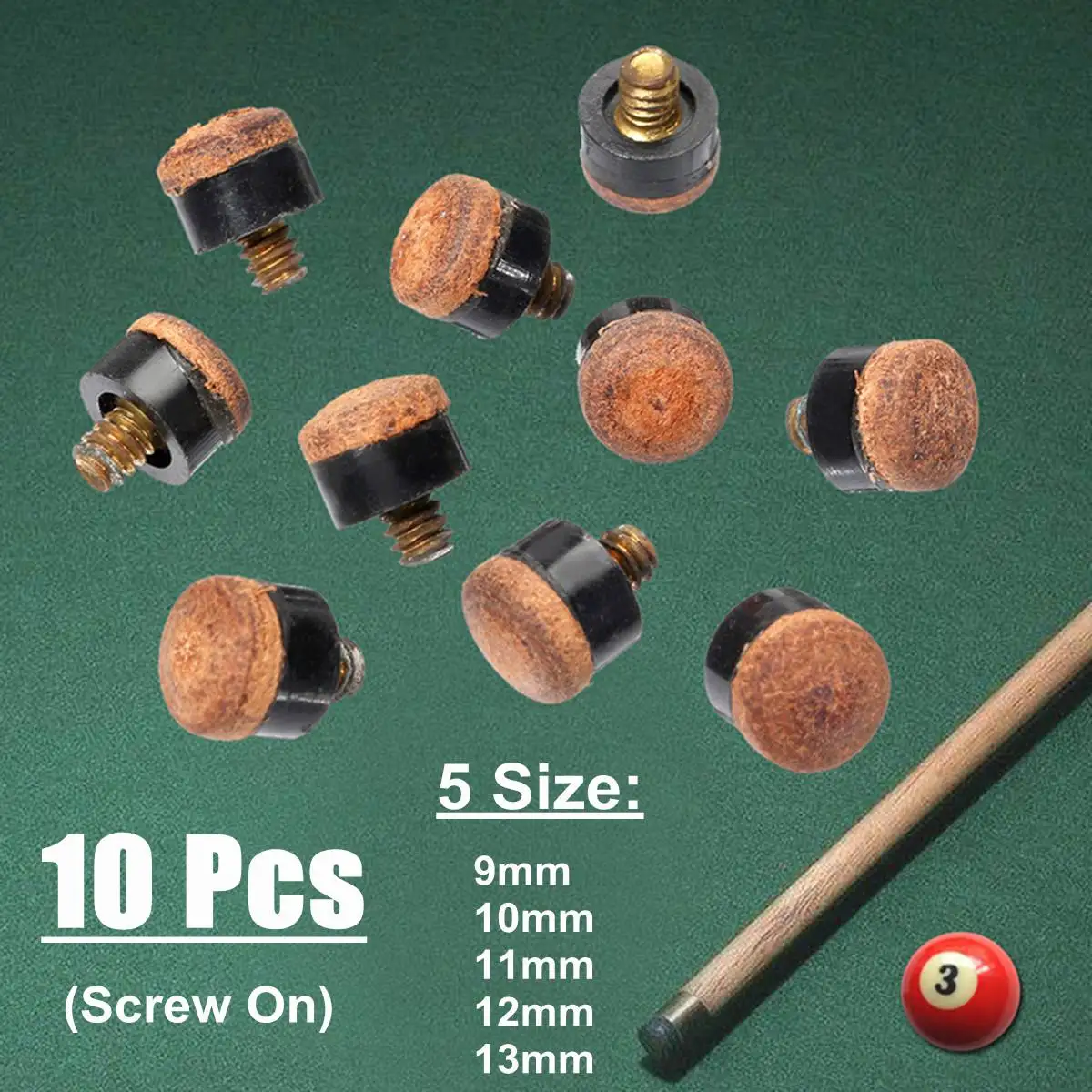 

10x Commercial Leather Tip Metal Thread Screw Billiard Cue Tips For Pool Snooker Billiards Replacement Parts Cue Ball Cont