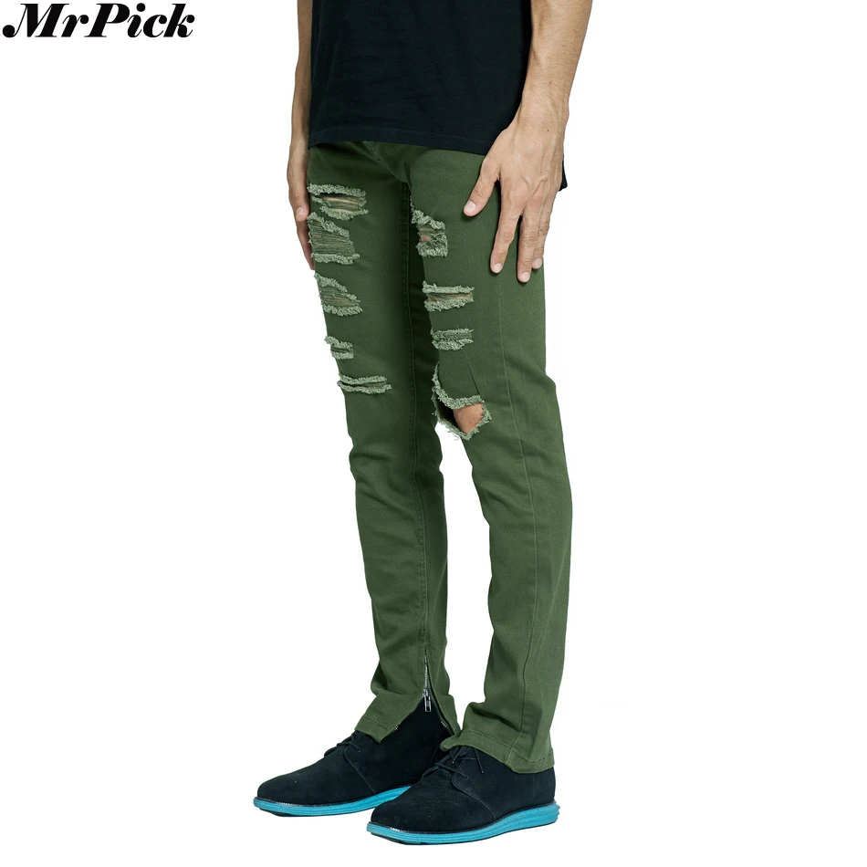 Green ripped jeans men Clearance