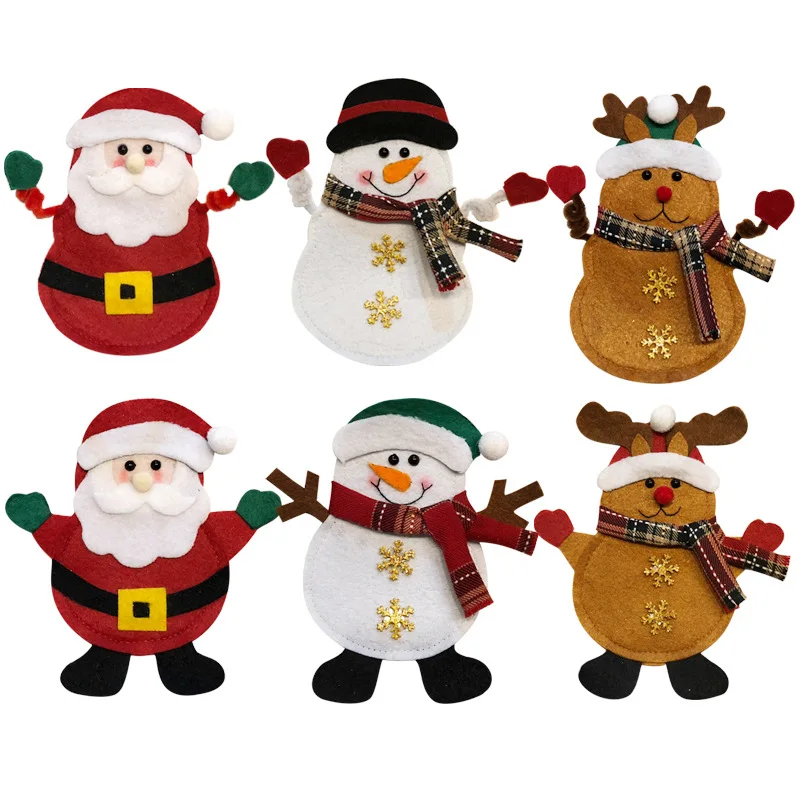 

3Pcs New Arrival Christmas Decoration Cutlery Knifes Forks Bags Santa Claus Snowman Elk New Year Dining Table Decor Christmas