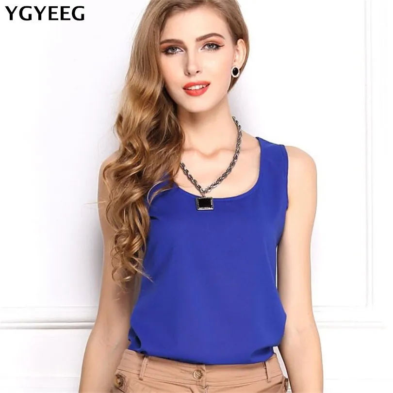 

YGYEEG Chiffon Tank Tops Women Casual Summer Tops For Women 2019 Sexy Sleeveless Camis Shirt Plus Size Tank Top Cropped Feminino