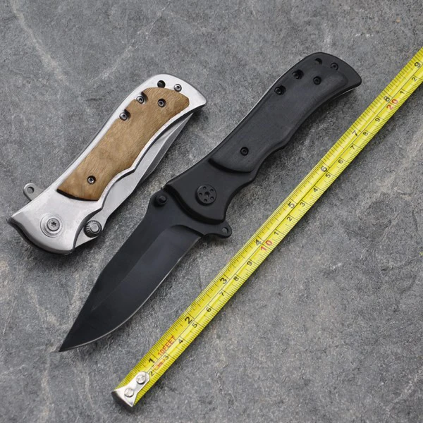 

[Big Model ] Folding Pocket Knife Black Steel Blade Wood Handle Titanium Blade Survival Knives Hunting Camping Knife EDC Tool